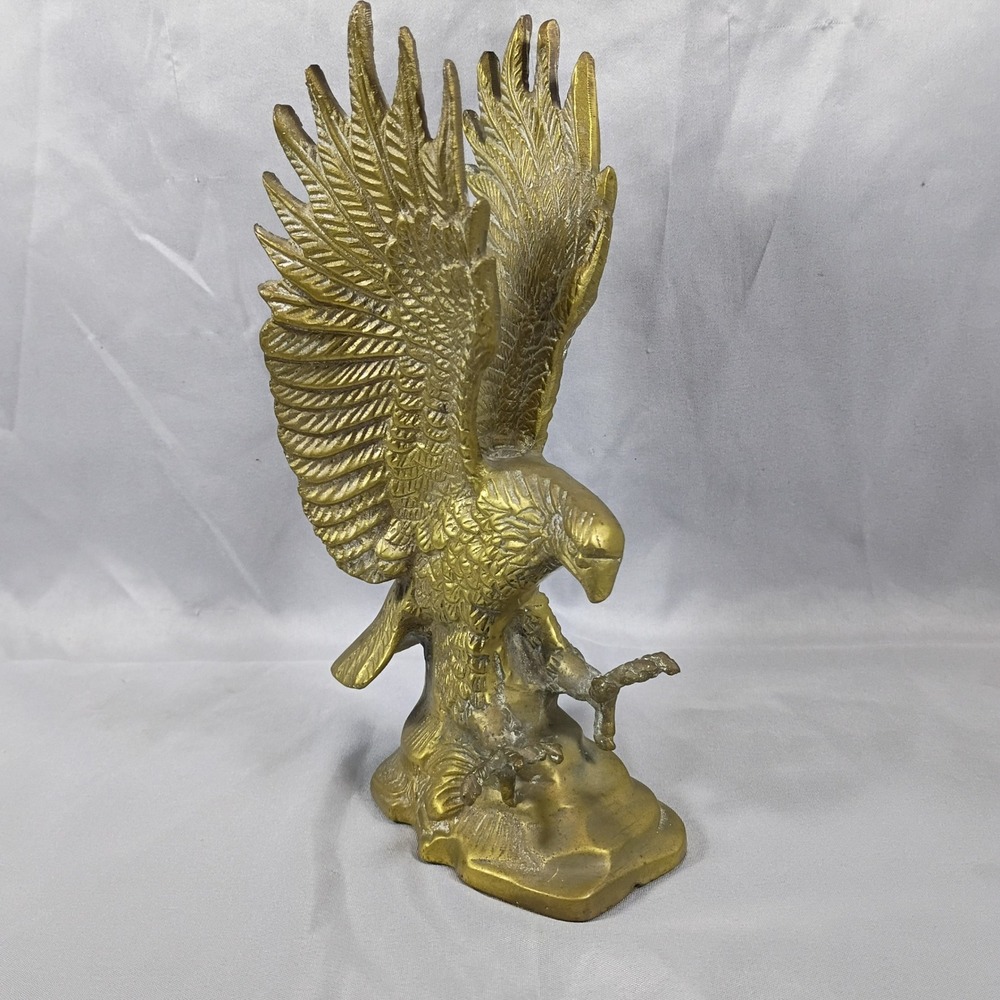 Vintage Brass Eagle Figurine Wings Spread Landing Bird of Prey Statue Decor